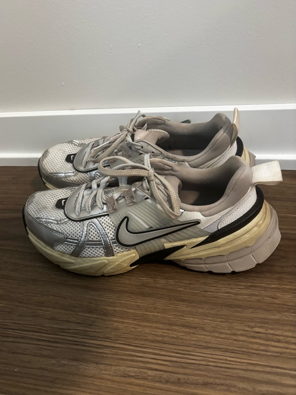 Nike Women's Silver Mesh Sneakers with Cream Accents